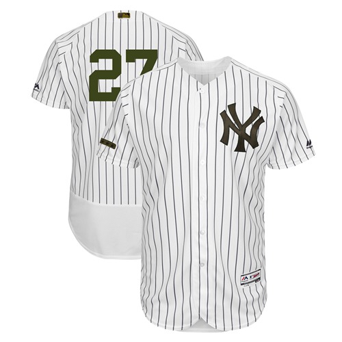 Yankees #27 Giancarlo Stanton White Strip Flexbase Authentic Collection 2018 Memorial Day Stitched MLB Jersey - Click Image to Close